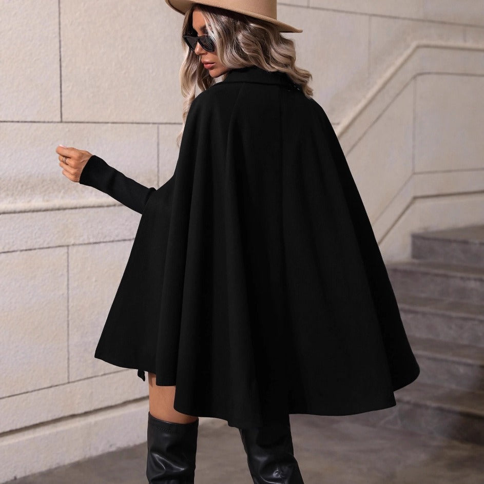 Dame elegant ren uld cape jakke med dobbel knap liste Stilla