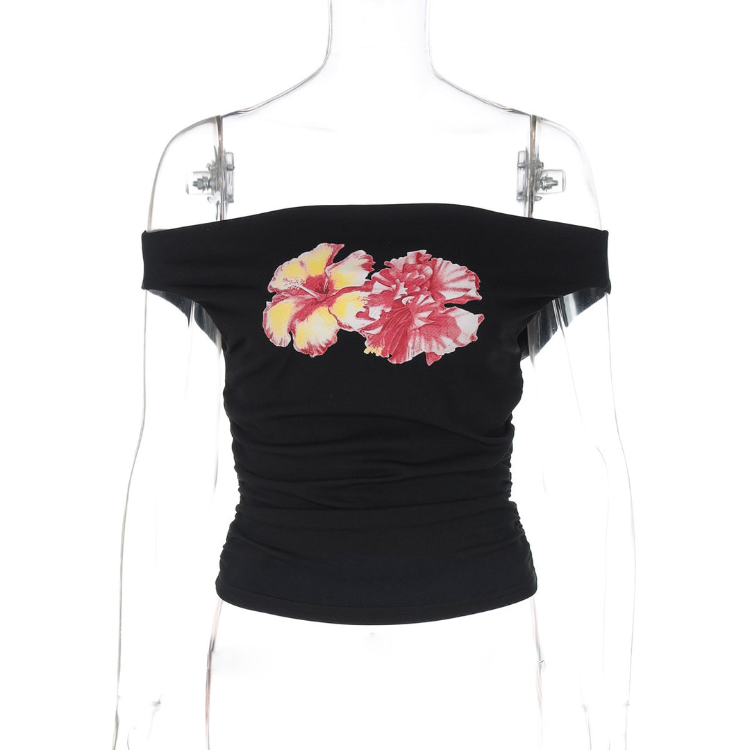 Dame top med off-shoulder design og blomstret tryk Stilla