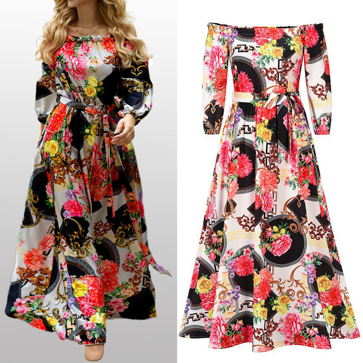 Dame Off-Shoulder Maxikjole med florale Applikationer Stilla