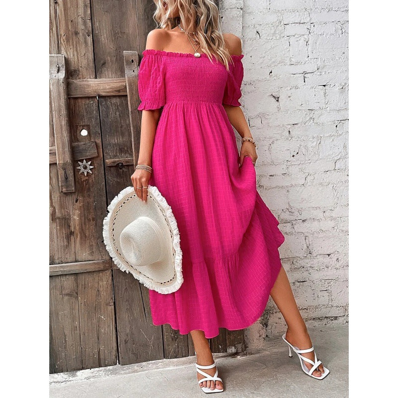 Dame Off-Shoulder Maxi-Kjole med rynket Overkrop Stilla
