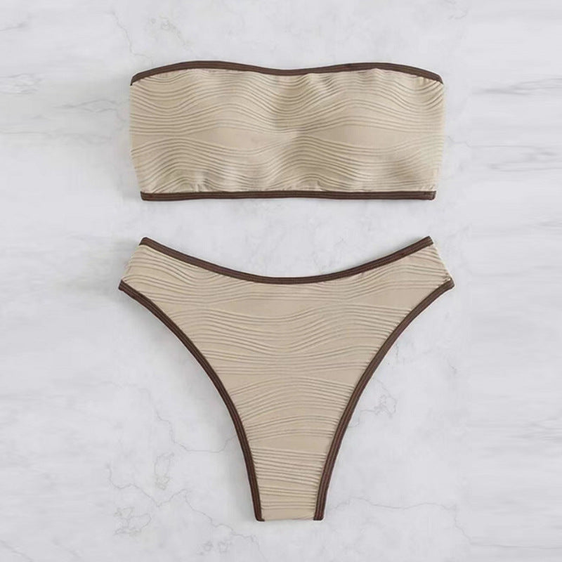 Dame Bandeau-Bikini-sæt med struktureret design og elegant afslutning Stilla