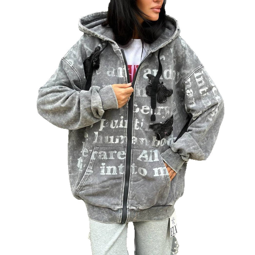 Kvinders oversized hoodie-jakke med unikt print Stilla