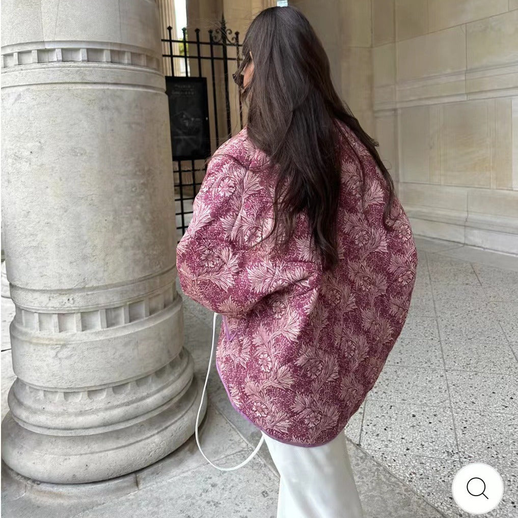 Dame Blousonjakke med blomster mønster og elegante detaljer Stilla