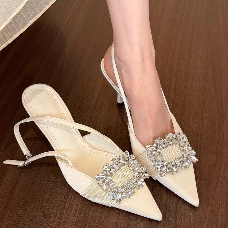 Dame Elegant Slingback Hæle med Strassspænder Stilla
