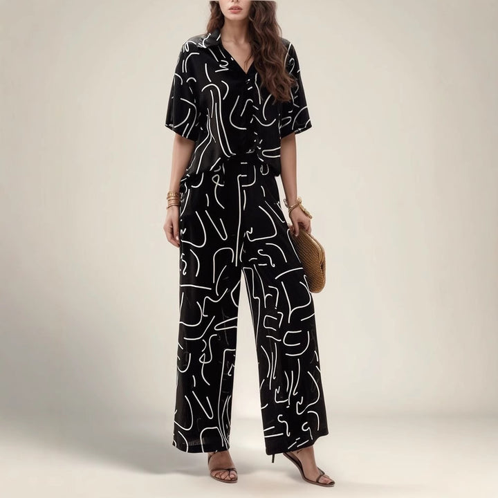 Dame Relaxed Fit Pyjamasæt med abstrakt mønster Stilla