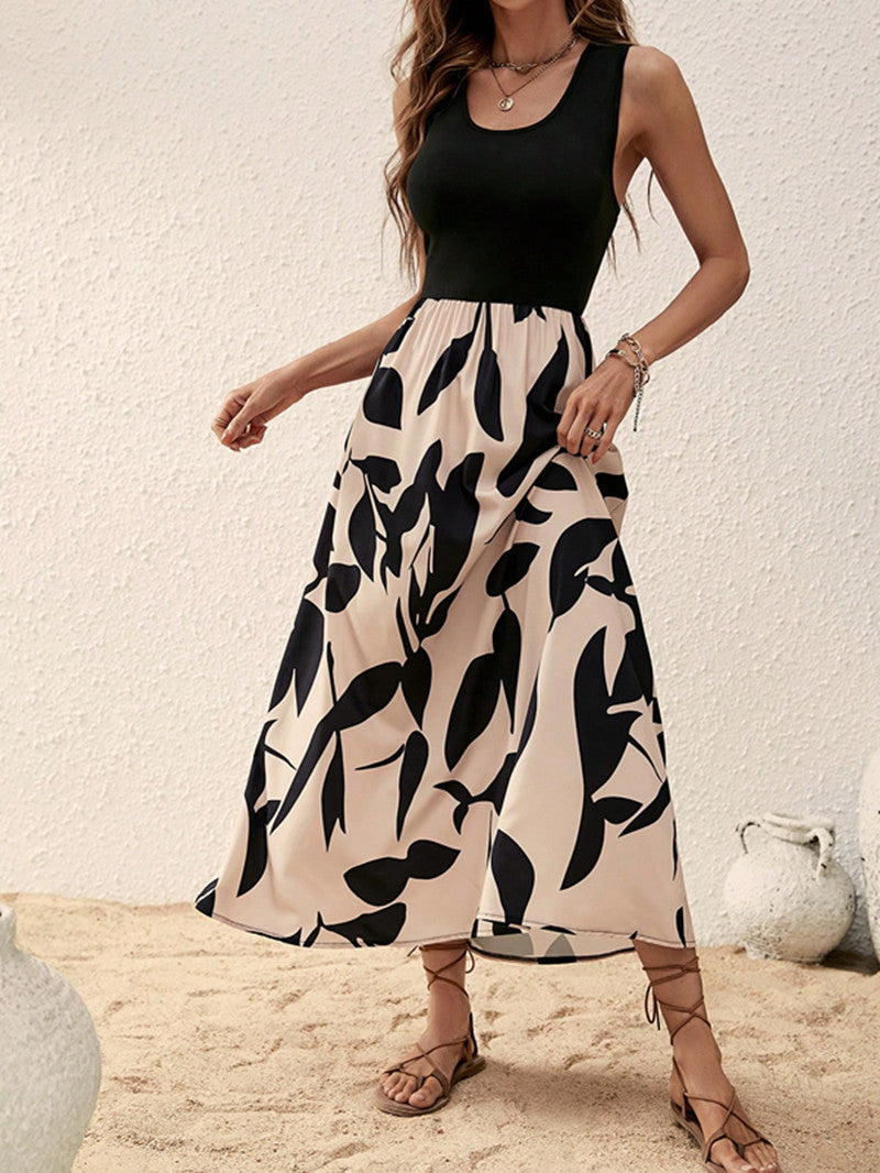 Dame Elegant Maxi-kjole med blomstertryk overlay Stilla