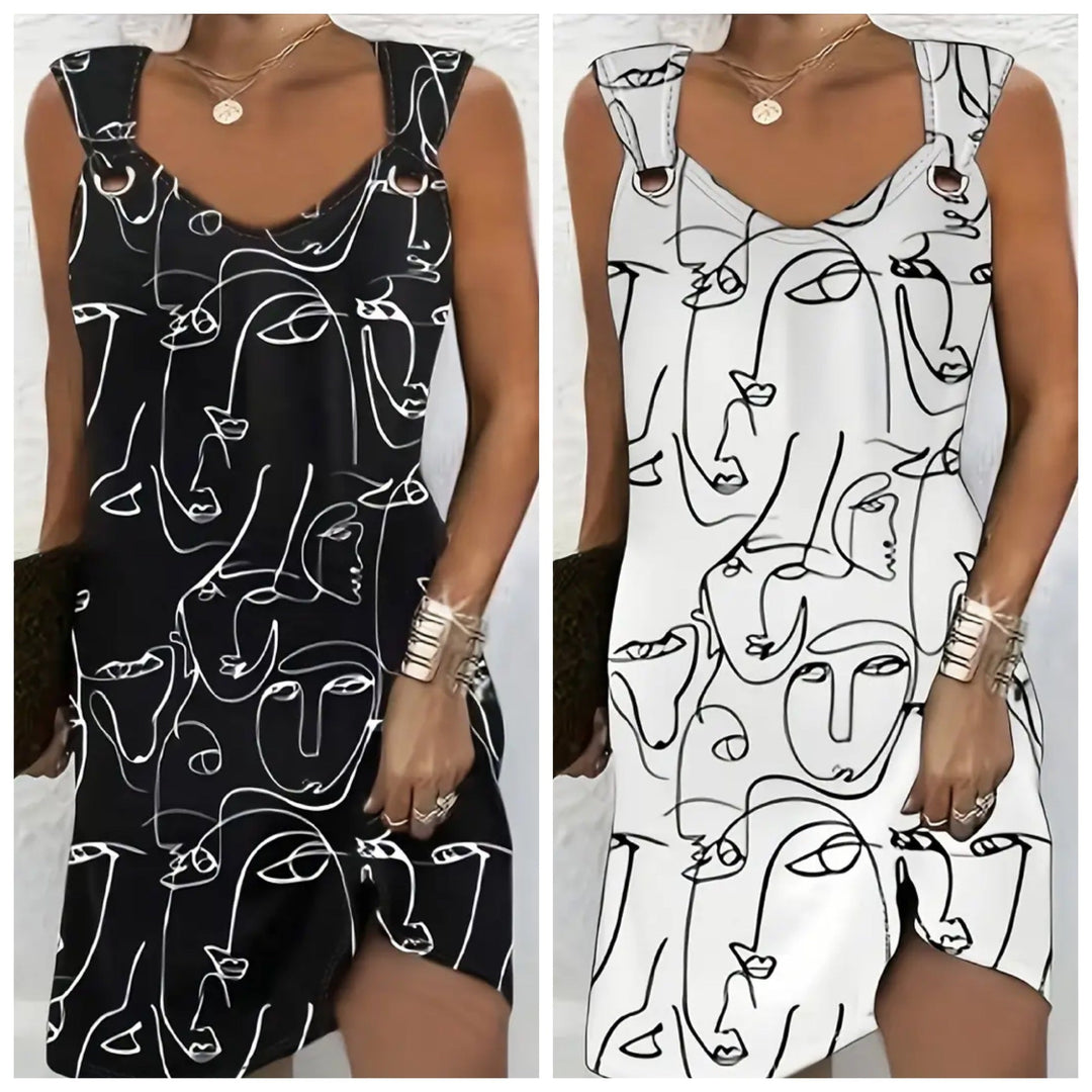 Stilla | Chic Sommer Gade Print Abstrakt Knap Design Kjole