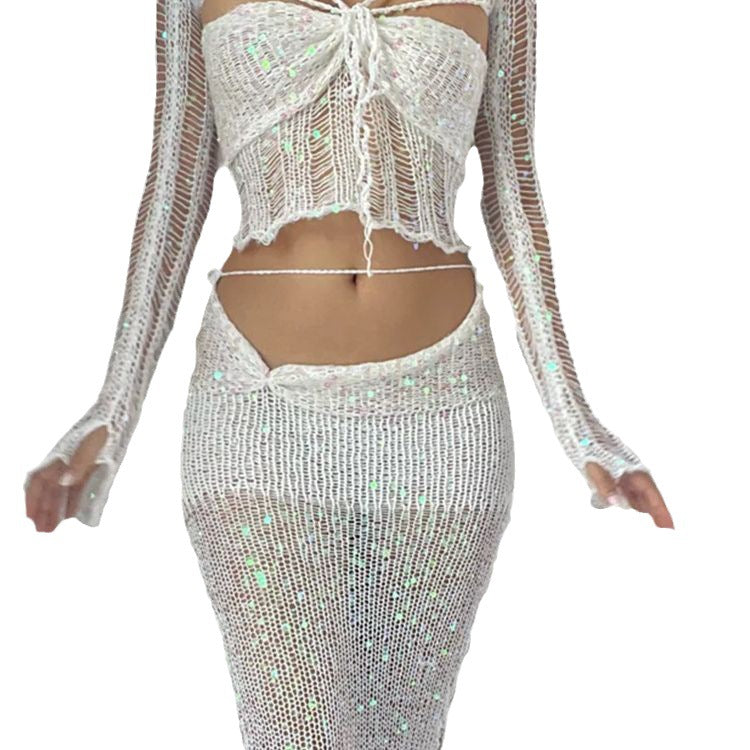 Dame glitrende netbukser med funkende perler og elegant design