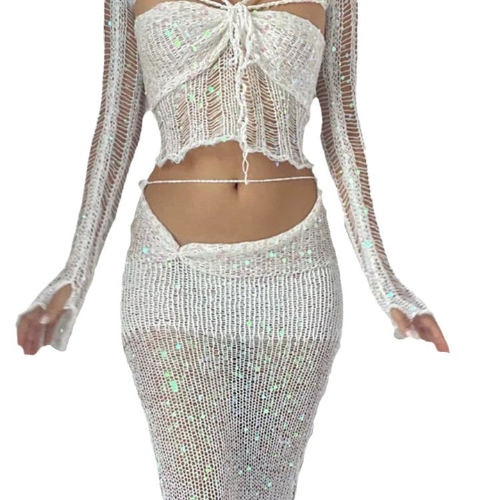 Dame glitrende netbukser med funkende perler og elegant design