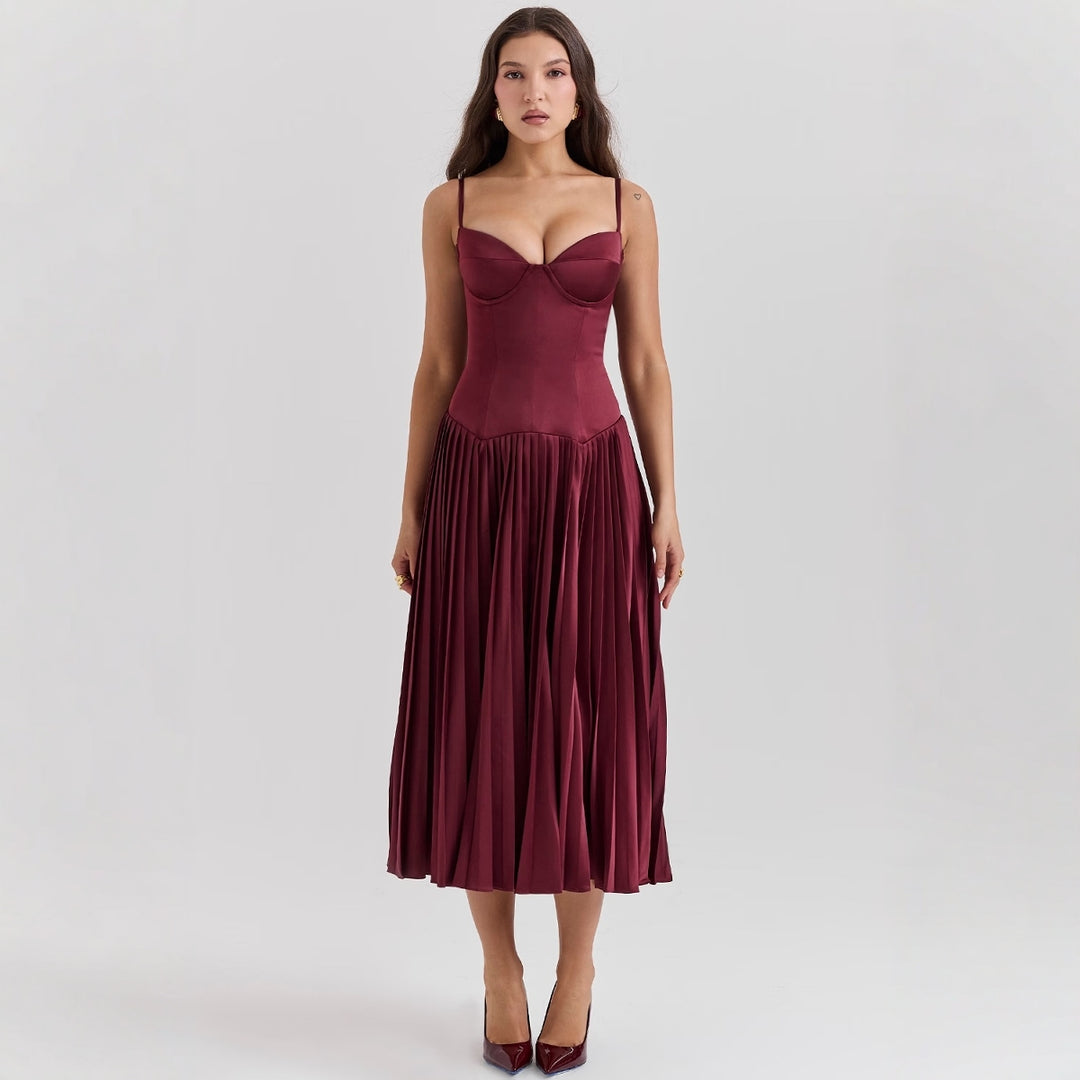 Damer Elegant Maxi Kjole med Korset Top og Flared Nederdel Skovae