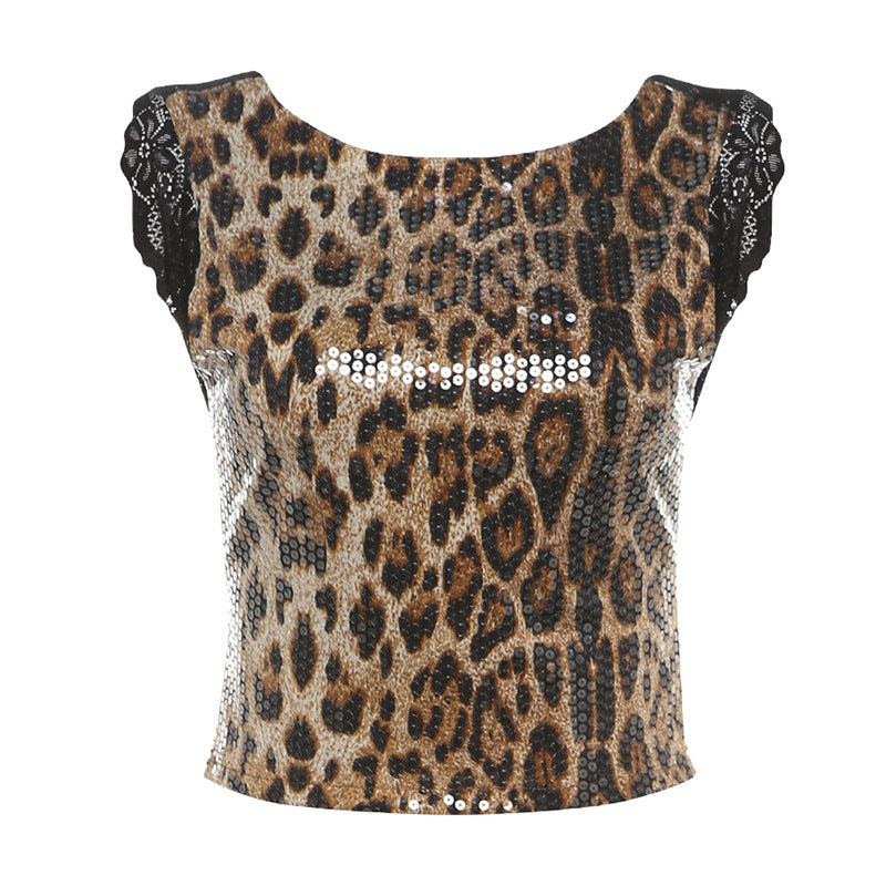 Damer Elegant Leopardskind Kjole med Glittersten Skovae