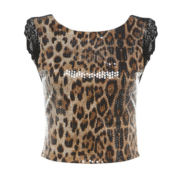 Damer Elegant Leopardskind Kjole med Glittersten Skovae