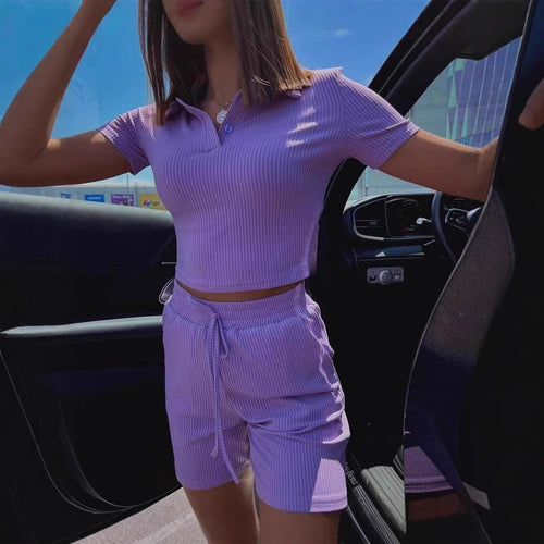 Dame Sporty Kortærmet Overdel og Højtaljede Shorts Sæt Stilla