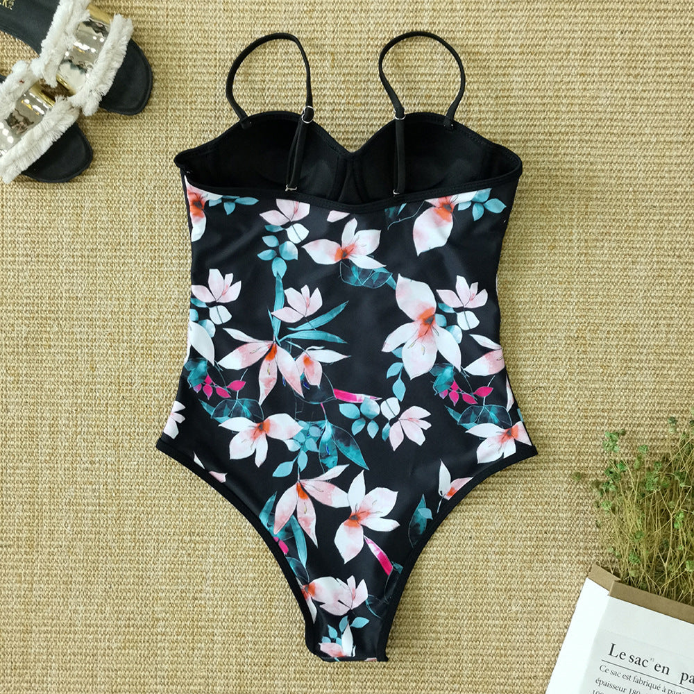Dame Én-delt Badedragt med blomsterdesign og elegant bustier-indsats Stilla