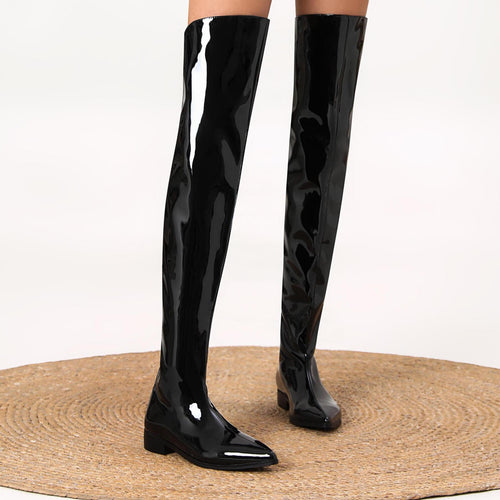 Femme Over-the-Knee Skinnende Flade Støvler Stilla