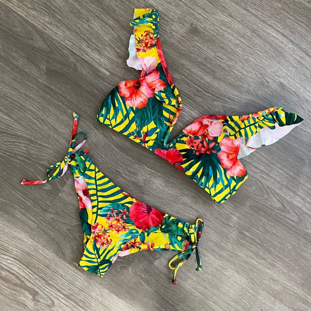 Dame Bikini-sæt med spændende flæse-design og blomstertryk Stilla