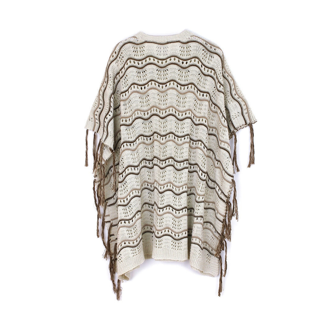 Dame luftig hæklet poncho med frynsedesign Stilla