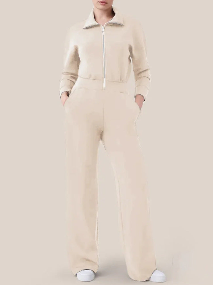 Dame afslappet jumpsuit med høj krave og sidelommer Stilla