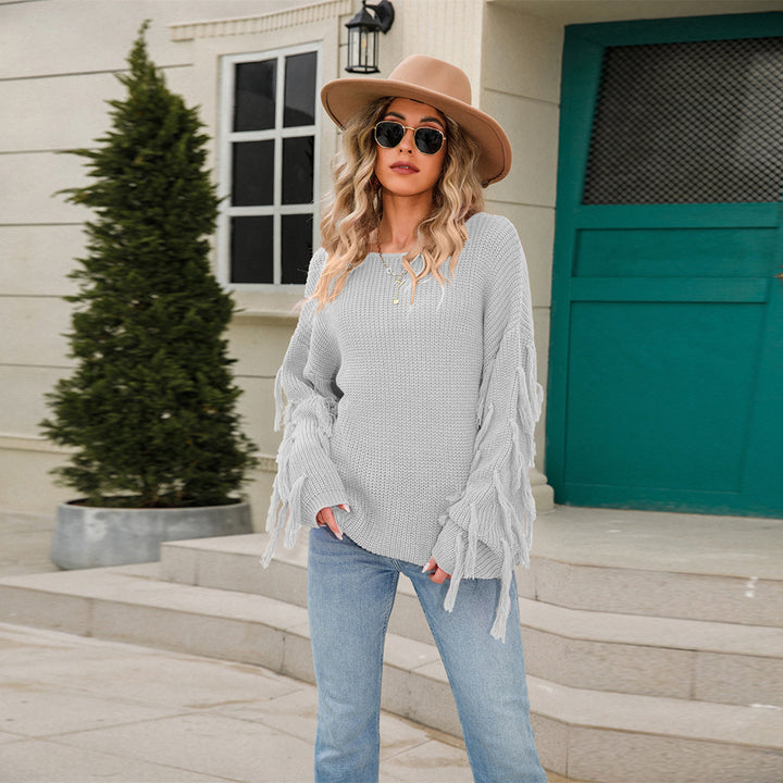 Kvinders afslappede strikket sweater med frynser og bred pasform Stilla