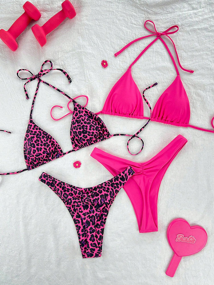 Dame triangel-bikini med legende leopardmønster og fashionable stropper Skovae