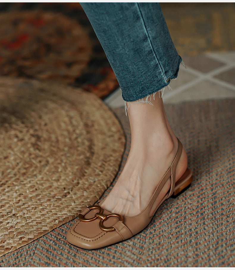 Femme elegante Slingback Ballerinaer med kæde-detalje Stilla