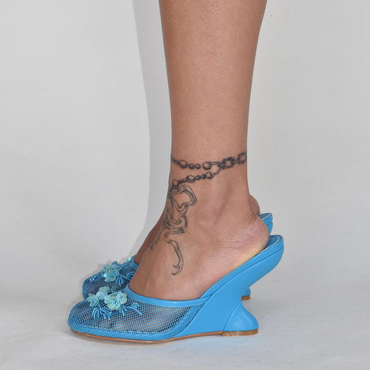 Femme Dekorative Netz-Mules med blomstermotiver Stilla