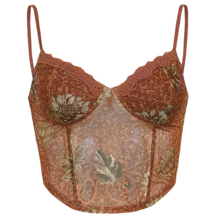 Dame Spidsbesat Floral-Crop-Top Stilla
