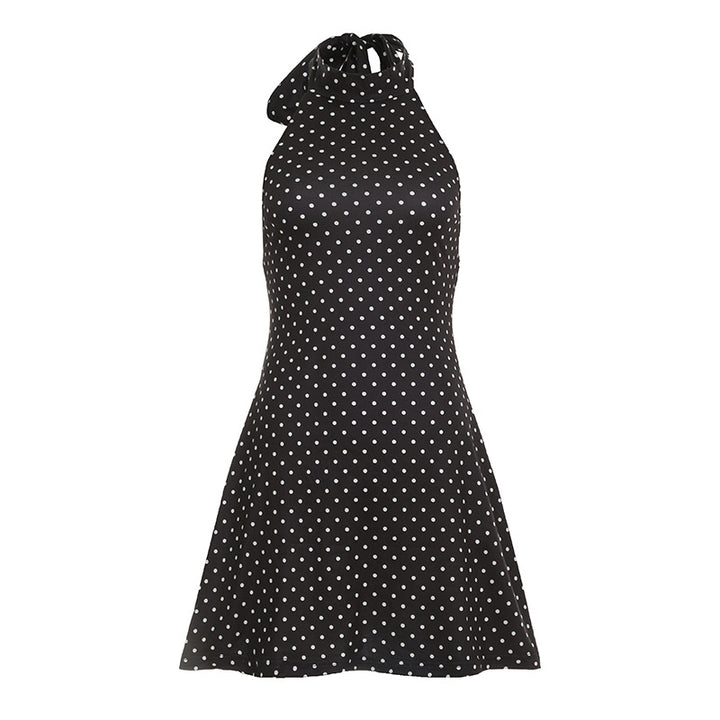 Dame sommerligt halterneckkjole med legende polka-dot mønster Skovae