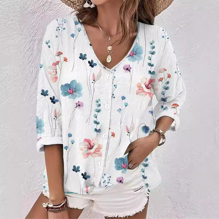 Damer bomuldsbluse med blomsterprint Stilla