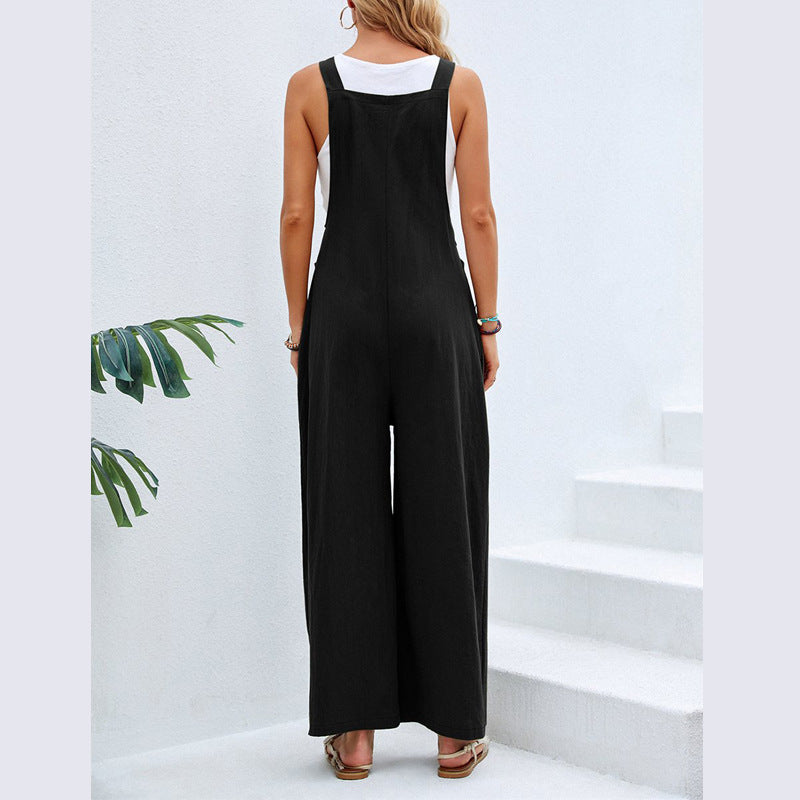Dame afslappet bredbenet jumpsuit med justerbare stropper Stilla