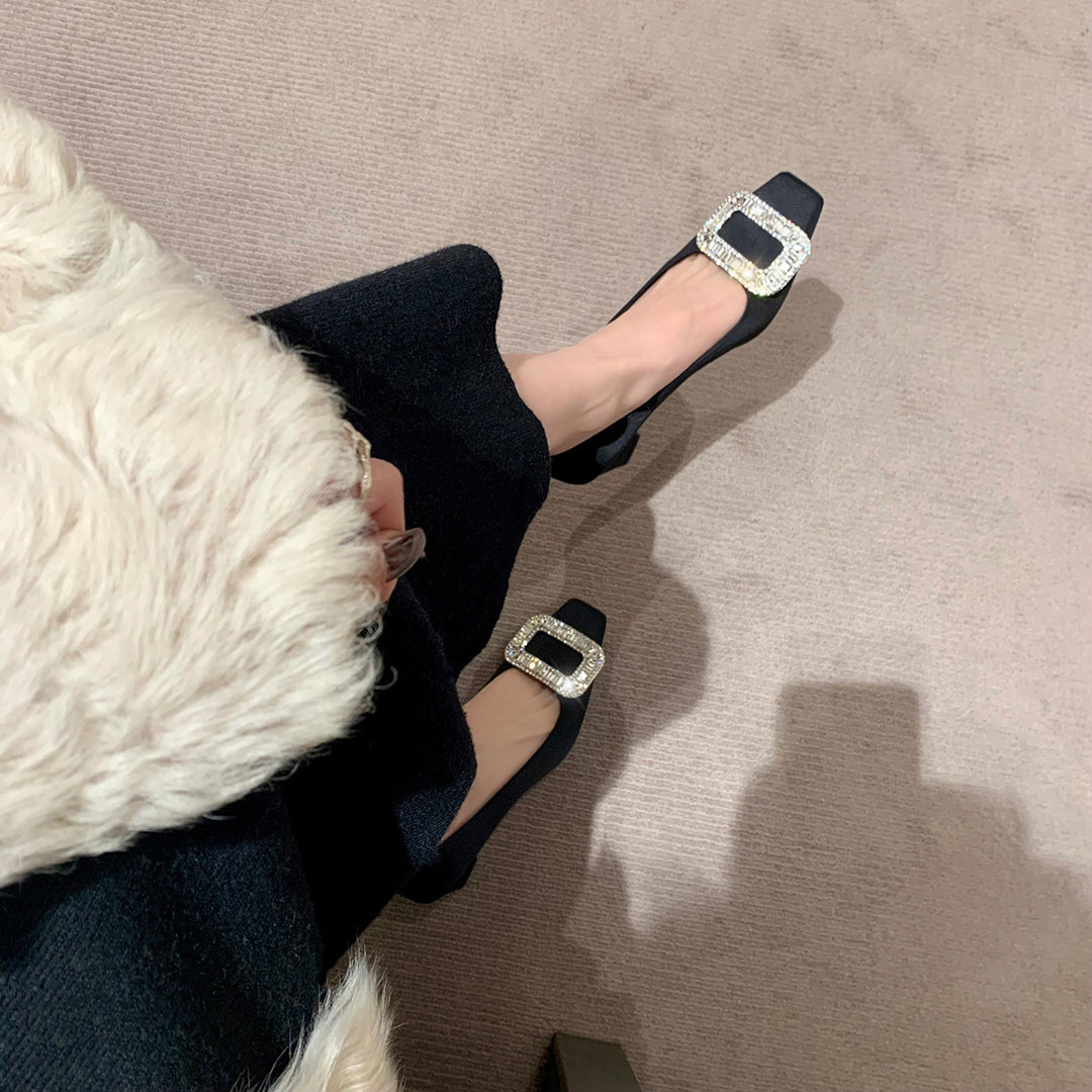 Dame elegant lav blokhæle kjolesko med strass spænde detalje Stilla