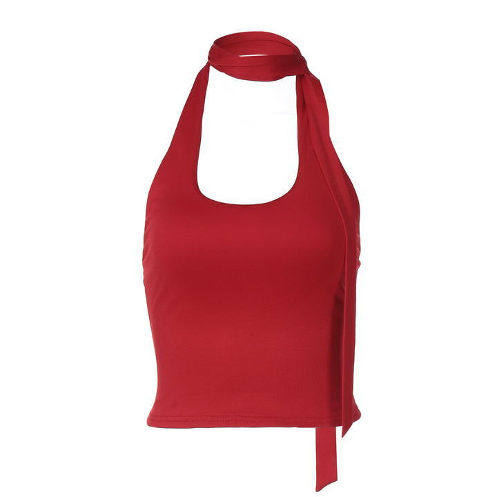 Dame elegant halterneck top med legende binde-design Skovae