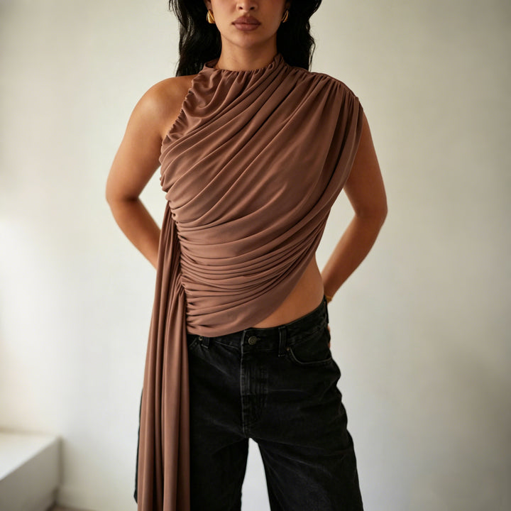 Damer Elegant asymmetrisk top med draperinger Skovae
