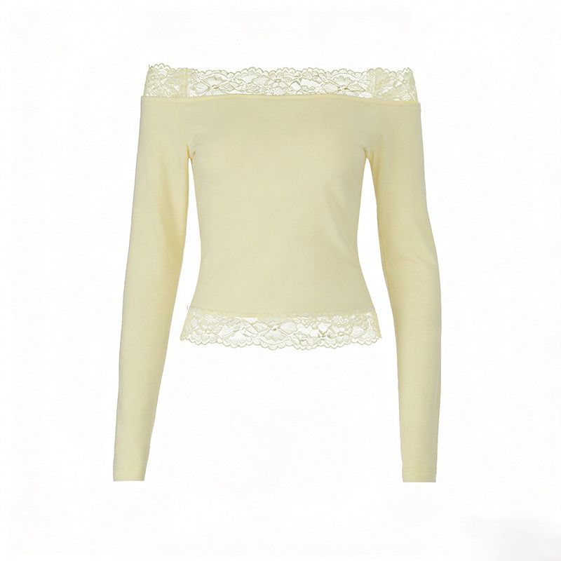 Dame elegant Off-Shoulder skjorte med spidsbesætning Skovae