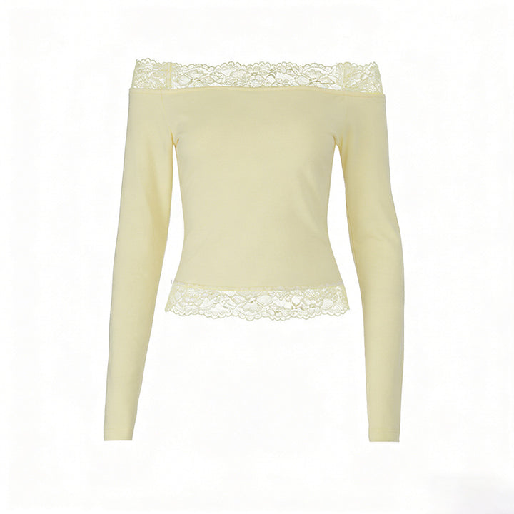 Dame elegant Off-Shoulder skjorte med spidsbesætning Skovae