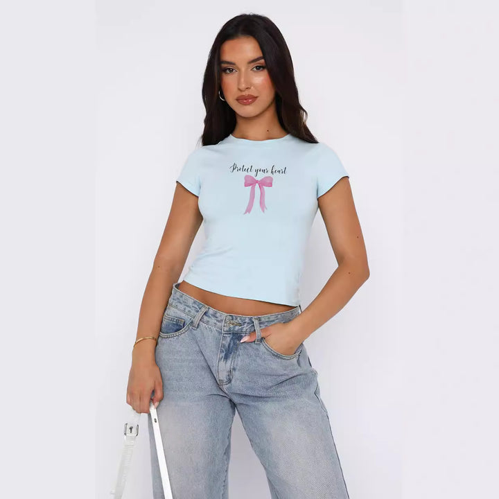 Dame behageligt crop-top med moderne print Skovae