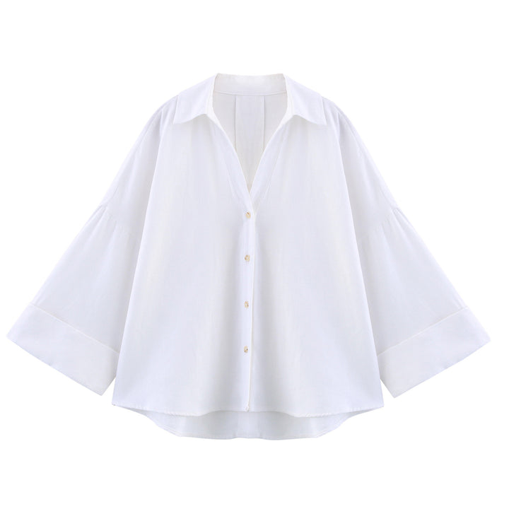 Dame Relaxed Fit Button-Up Bluse med klokkeærmer Stilla