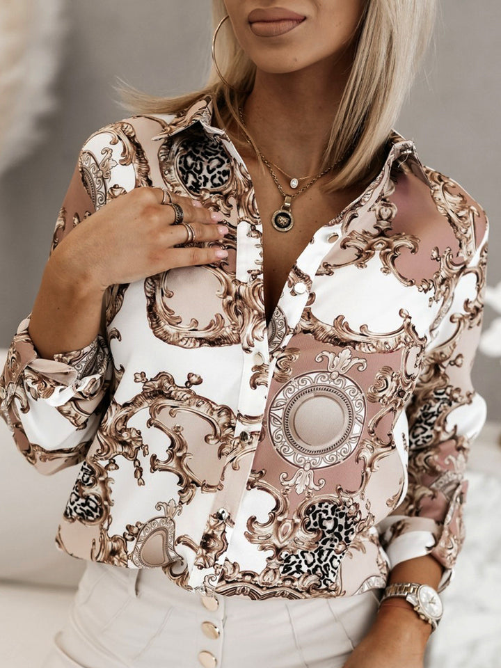 Dame Modisk Bluse med dyreprint og elegant knapliste Stilla