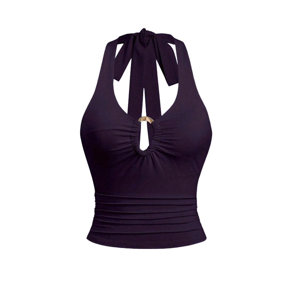 Kvindernes crop top med moderigtig halterneck design og chic bånd