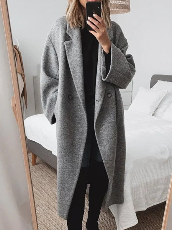 Dame Over størrelse Uldblanding Dobbelt rækkefront Frakke Stilla