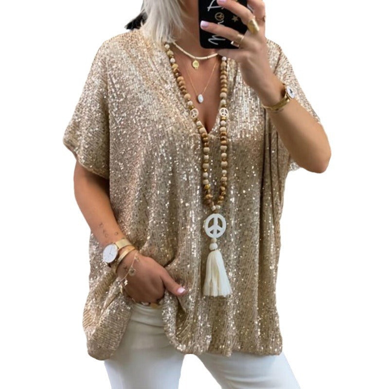 Stilla | Casual Pullover Paillet V-Hals T-shirt