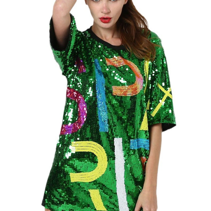 Dame Oversized Paillet-Tunika med farverige applikationer Stilla