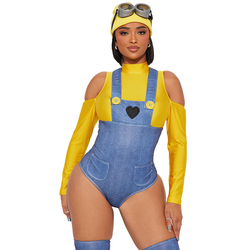 Dame overall-sæt med farverig top og jeans-design Stilla