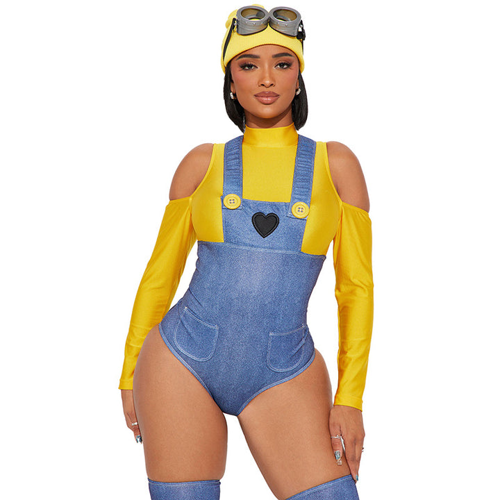 Dame overall-sæt med farverig top og jeans-design Stilla