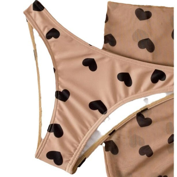 Dame Bikini-sæt med hjerteprint og raffinerede detaljer Stilla