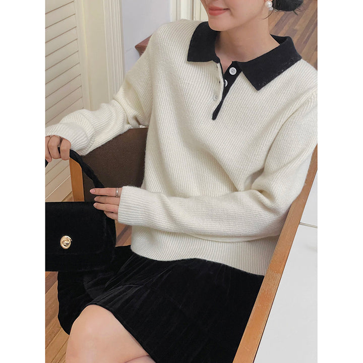 Damer afslappet sweater med polo krave Stilla