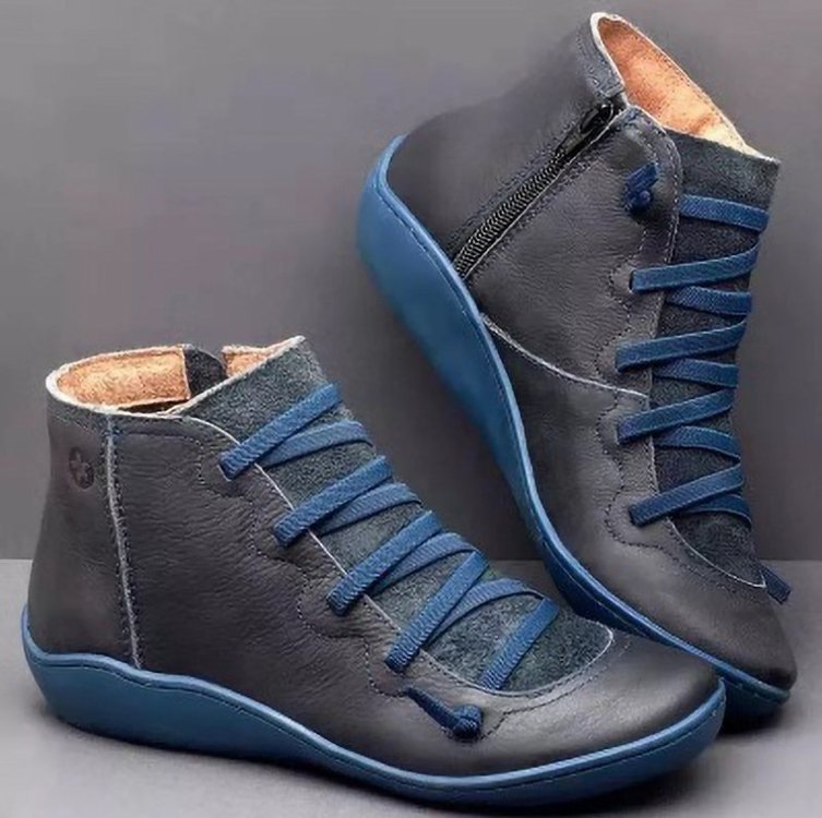Dame Mode Snørebånd Booties lavet af læder med sneakersål og sidelukning Stilla