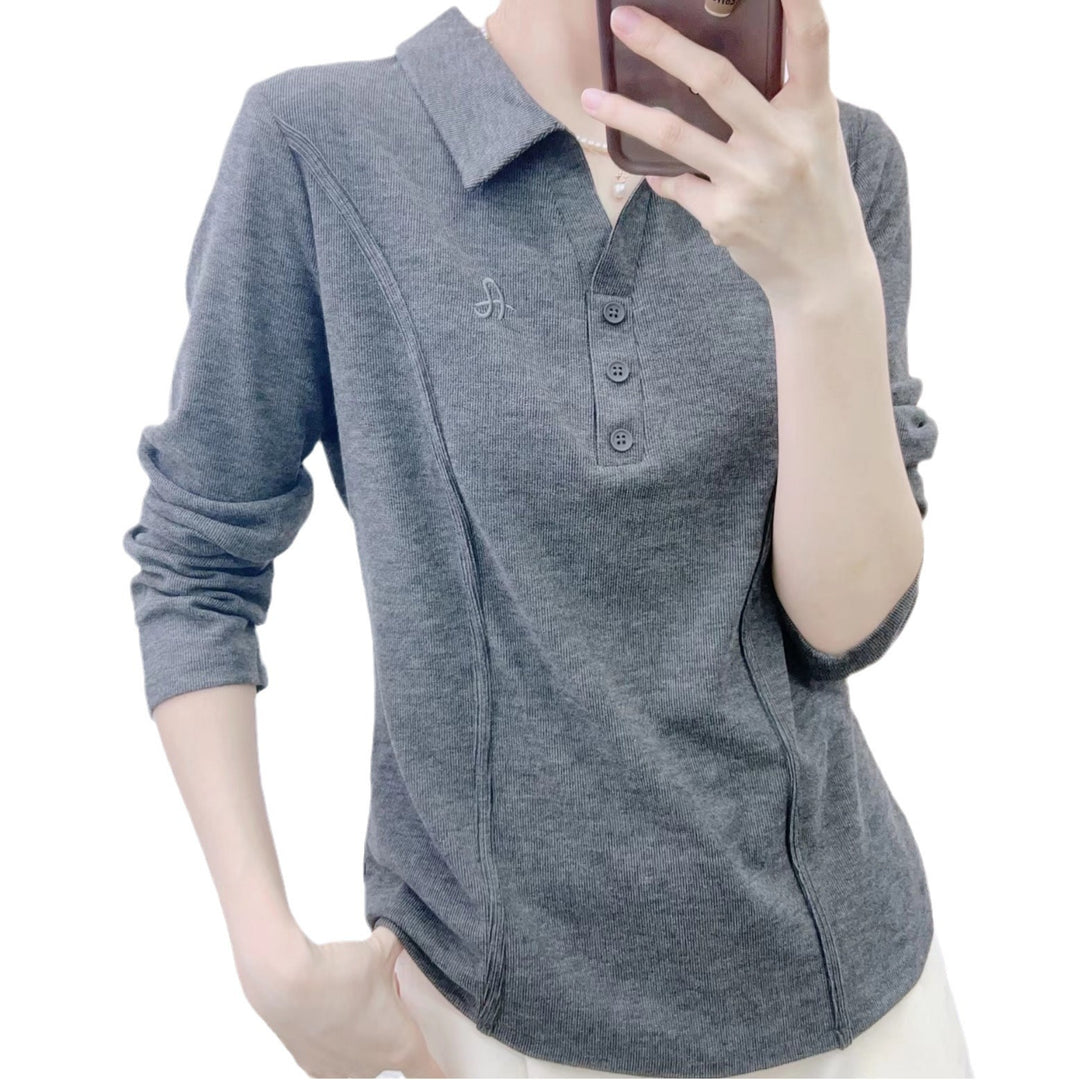 Dame Langærmet Poloshirt med moderne krave og dekorative knapper Stilla