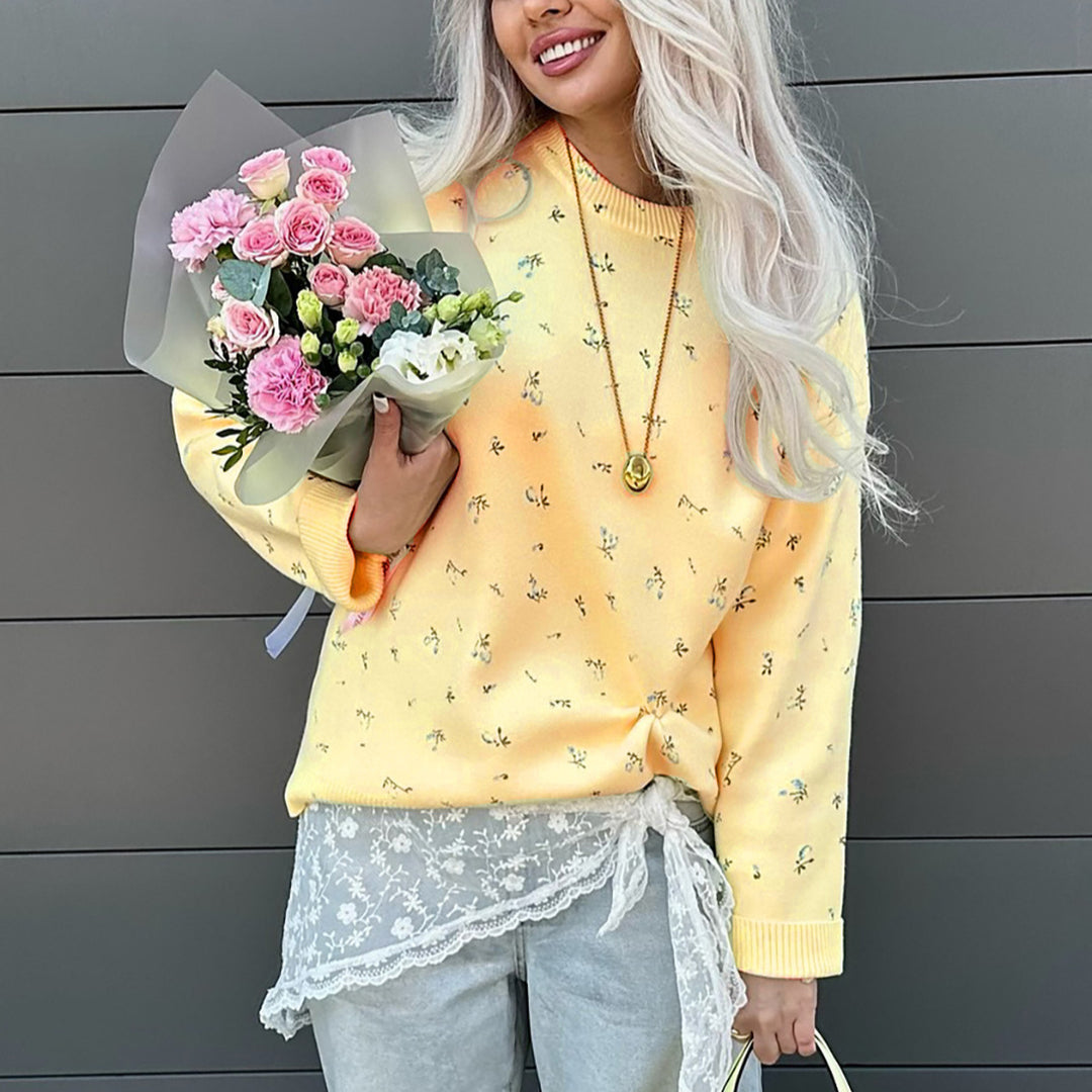Kvinder Behagelig og Elegant Striktrøje med Blomstermønster Stilla