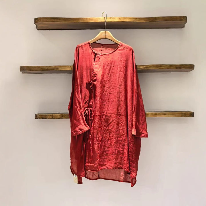 Dame Relaxed Fit Let Tunika Bluse med Bindebælte Stilla